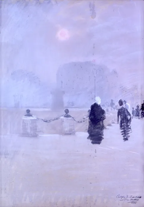 Framed Print : Foggy sunset (Tramonto nebbioso), by Giuseppe De Nittis, 1876, 19th Century, crayon, 90 x 63 cm - Italy, Puglia, Barletta, Giuseppe De Nittis Collection. Whole artwork view Framed Print : Foggy sunset (Tramonto nebbioso), by Giuseppe De Nittis, 1876, 19th Century, crayon, 90 x 63 cm - Italy, Puglia, Barletta, Giuseppe De Nittis Collection. Whole artwork view