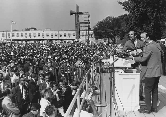 Framed Print : Folk singers Peter, Paul, and Mary performing at the 1963 Civil Rights March on Washington. Aug. 28, 1963 Framed Print : Folk singers Peter, Paul, and Mary performing at the 1963 Civil Rights March on Washington. Aug. 28, 1963