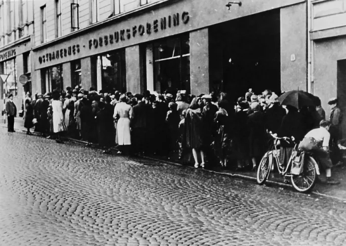 Framed Print : Food line in Oslo, Norway, during the Nazi occupation in World War 2