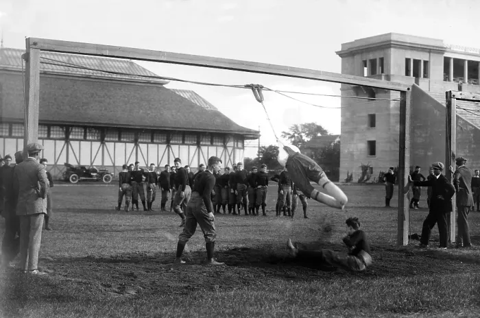 Framed Print : Football, Harvard football team practice with a tackling dummy, Sept. 26, 1912 Framed Print : Football, Harvard football team practice with a tackling dummy, Sept. 26, 1912