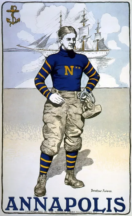 Framed Print : Football. Portrait of a US Naval Academy player, color lithograph, Bristow Adams, artist, 1902 Framed Print : Football. Portrait of a US Naval Academy player, color lithograph, Bristow Adams, artist, 1902