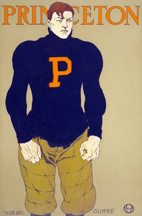 Framed Print : Football. Portrait of Princeton football guard, color lithograph, Edward Penfield, artist, 1907