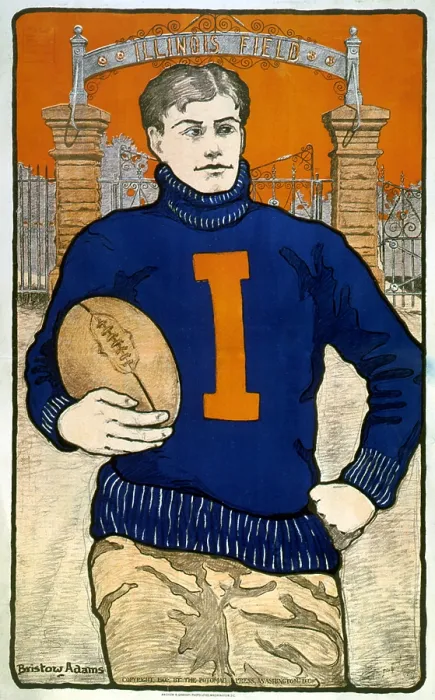 Framed Print : Football. Portrait of a University of Illinois player, color lithograph, Bristow Adams, artist, 1902
