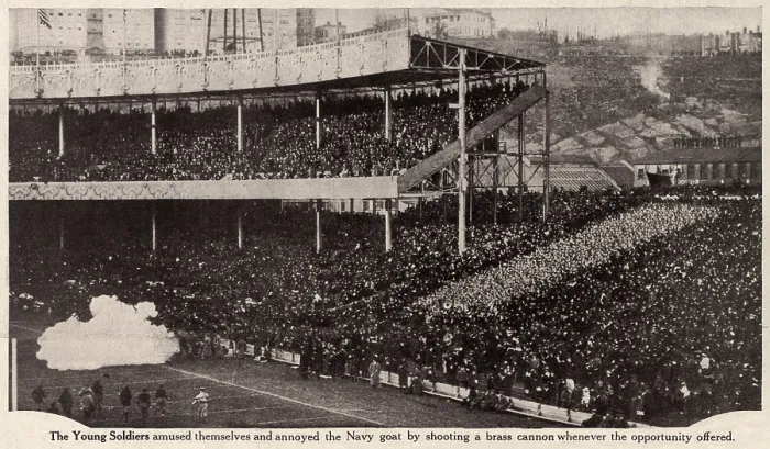 Framed Print : Football, The Young Soldiers fire a brass cannon for effect at the Army vs. Navy game at the Polo Grounds, New York City, Dec. 1916 Framed Print : Football, The Young Soldiers fire a brass cannon for effect at the Army vs. Navy game at the Polo Grounds, New York City, Dec. 1916