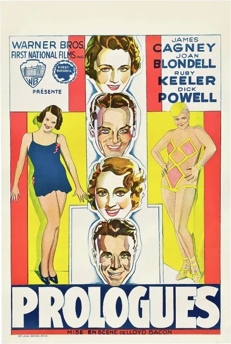 Framed Print : FOOTLIGHT PARADE (aka PROLOGUES), from top: Ruby Keeler, James Cagney, Joan Blondell, Dick Powell on Belgian poster art, 1933