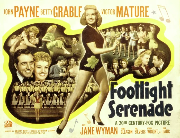 Framed Print : FOOTLIGHT SERENADE, John Payne (far left), Betty Grable, Victor Mature (far right), 1942, (c) 20th Century Fox, TM & Copyright  /  Courtesy: Everett Collection