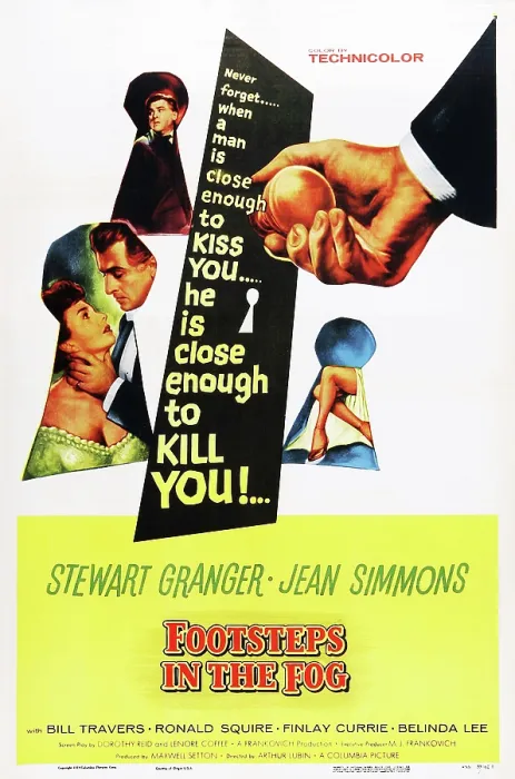 Framed Print : FOOTSTEPS IN THE FOG, l-r: Jean Simmons, Stewart Granger on poster art, 1955