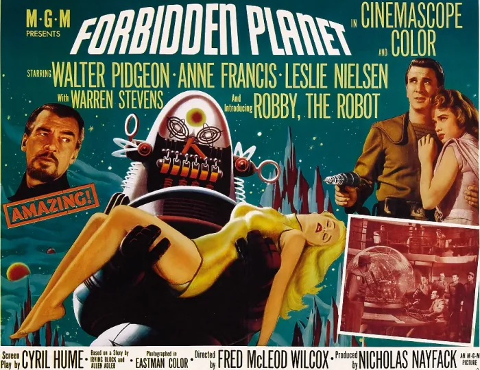 Framed Print : FORBIDDEN PLANET, Walter Pidgeon, Anne Francis, Robby the robot, Leslie Nielsen, 1956