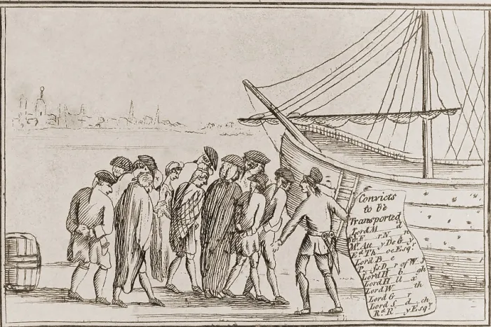 Framed Print : Forced emigration to the colony of Georgia in North America of debt ridden English lords, esquires, and attorneys, who were sentenced to transportation to Georgia