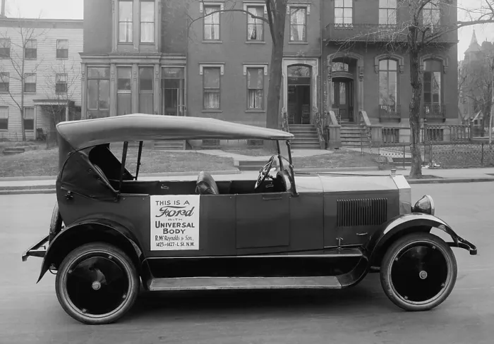 Framed Print : Ford Model T chassis with an aftermarket Universal Body, c. 1921