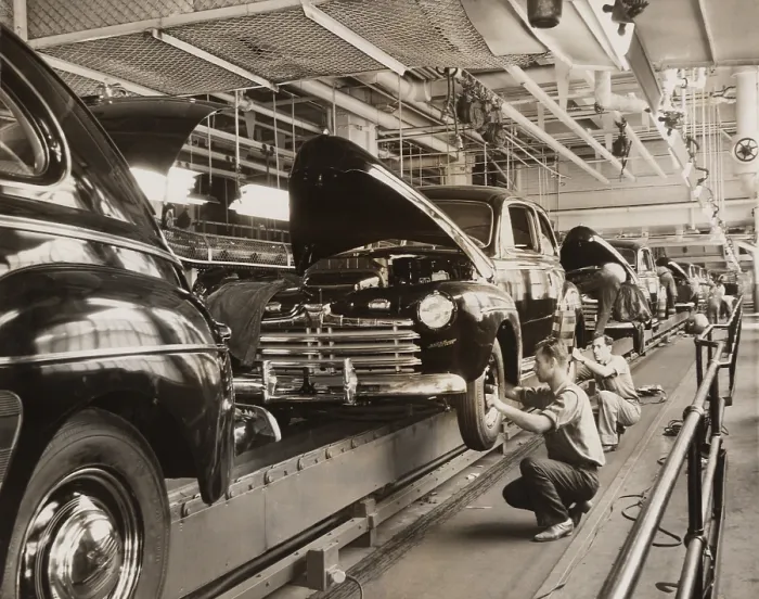 Framed Print : Ford Motor Company assembly line in the 1930s. (BSLOC_2013_7_104)
