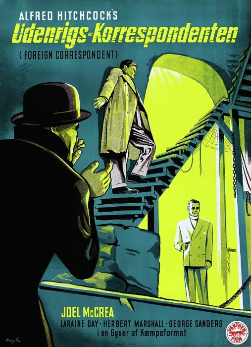 Framed Print : FOREIGN CORRESPONDENT, (aka UDENRIGS-KORRESPONDENTEN), Danish poster art, 1940 Framed Print : FOREIGN CORRESPONDENT, (aka UDENRIGS-KORRESPONDENTEN), Danish poster art, 1940