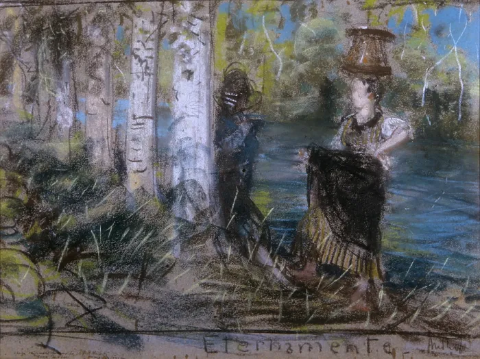 Framed Print : Forever (Eternamente), by Francesco Paolo Michetti, 19th - 20th Century, crayon on paper, 43, 18 x 55, 88 cm - Private collection. Whole artwork view