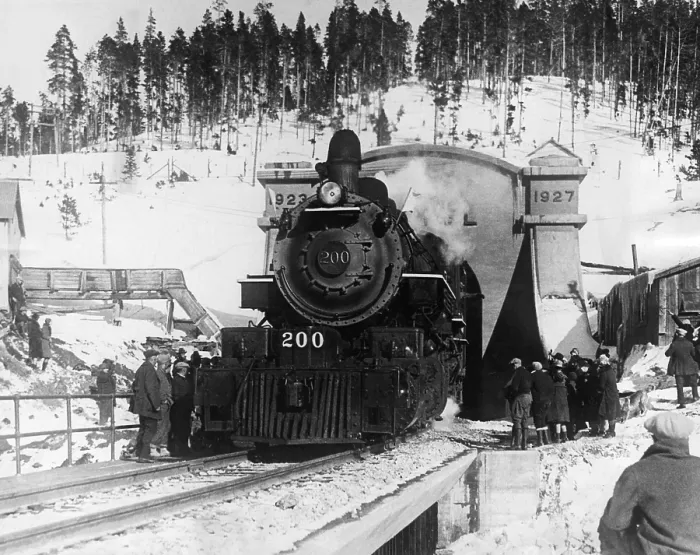 Framed Print : The formal opening of the Moffat Tunnel, which cuts through the Continental Divide in north-central Colorado, 1928.. Courtesy: CSU Archives  /  Everett Collection
