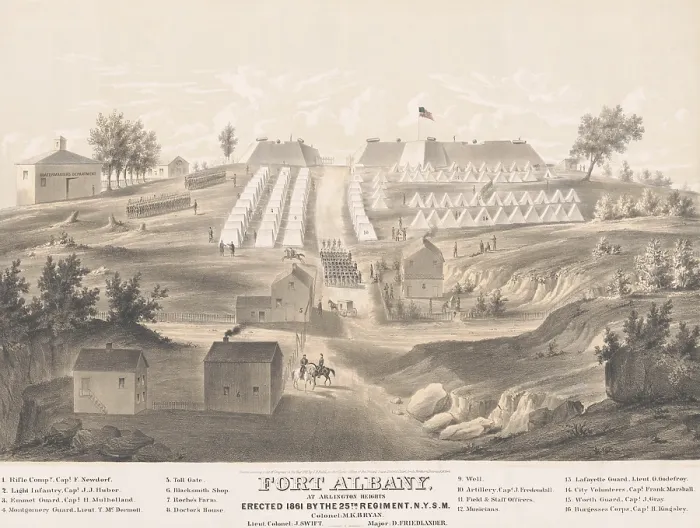 Framed Print : Fort Albany, at Arlington Heights, south west of Washington, DC, during the US Civil War, 1862. The print shows the full fort complex (BSLOC_2018_6_171) Framed Print : Fort Albany, at Arlington Heights, south west of Washington, DC, during the US Civil War, 1862. The print shows the full fort complex (BSLOC_2018_6_171)