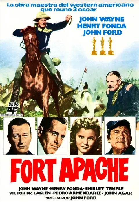 Framed Print : FORT APACHE, from left, left, John Wayne, (also top left), Henry Fonda, (also top right), Shirley Temple, Victor McLaglen, 1948