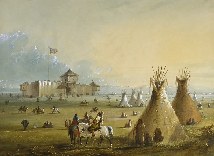 Framed Print : FORT LARAMIE, watercolor painting made ca. 1858-60 by Alfred Jacob Miller, from field-sketches made during his 1837 expedition to western Wyoming Framed Print : FORT LARAMIE, watercolor painting made ca. 1858-60 by Alfred Jacob Miller, from field-sketches made during his 1837 expedition to western Wyoming