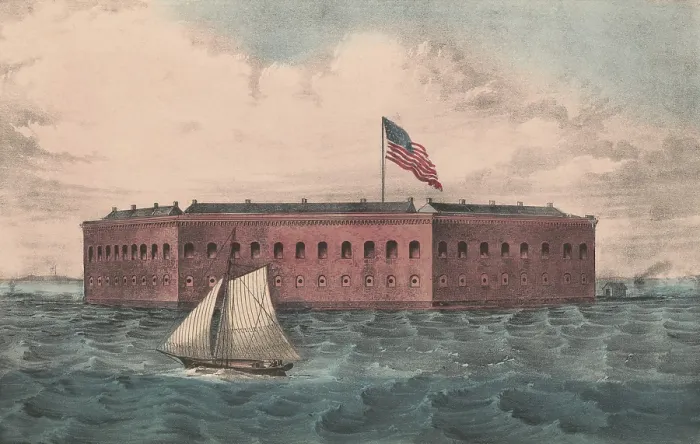 Framed Print : Fort Sumter in Charleston Harbor, South Carolina, as it appeared before 1861. It was built on top of an artificial island top of 70, 000 tons of granite landfill in 1829