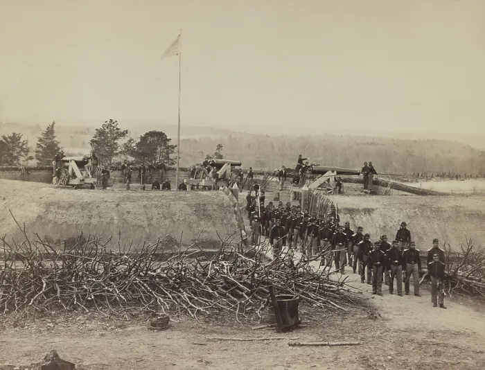 Framed Print : Fort Tottens garrison posing for a photograph, c. 1861-1865, during the US Civil War Framed Print : Fort Tottens garrison posing for a photograph, c. 1861-1865, during the US Civil War