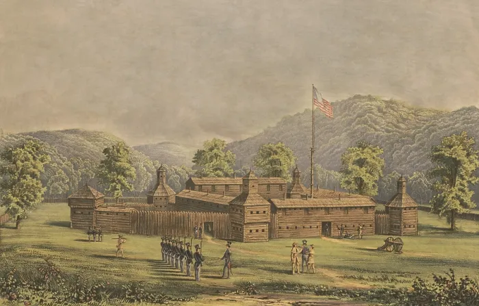 Framed Print : Fort Washington was erected in 1790 in the Northwest Territory. 1857 print shows the stockade fortified with blockhouses, which was built under the command of Gen