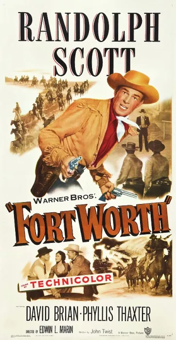Framed Print : FORT WORTH, top: Randolph Scott on poster art, 1951