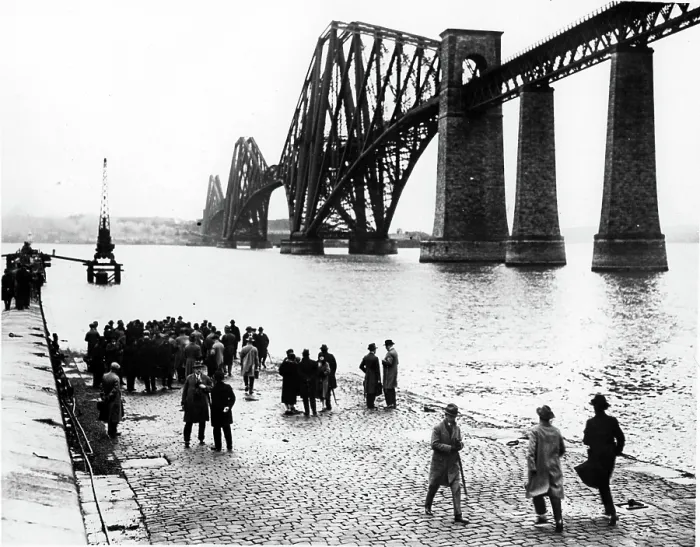 Framed Print : FORTH BRIDGE- German railway students studying the Firth of Forth Bridge in Edinburgh, Scotland. 10 / 16 / 39. Courtesy: CSU Archives  /  Everett Collection