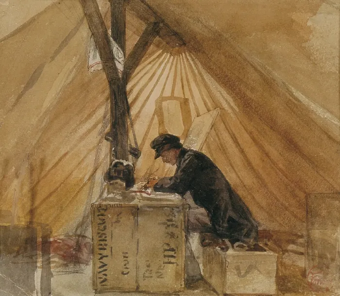 Framed Print : FORTUNY I MARSAL, Mariano (1838-1874). Our tent. Work made during the African War (1859-1860). Romanticism. Watercolour. SPAIN. Reus. Salvador Vilaseca Regional Museum