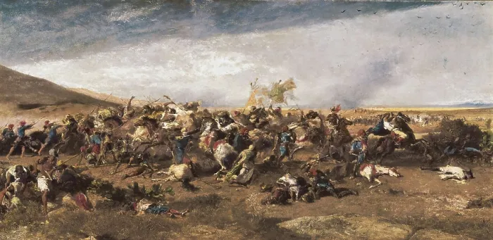 Framed Print : FORTUNY, Mariano (1838-1874). The Battle of Wad-Ras. 1860 - 1862. Episode of the War agains Morocco which happened on the 23th March 1860. Romanticism. Oil on canvas. SPAIN