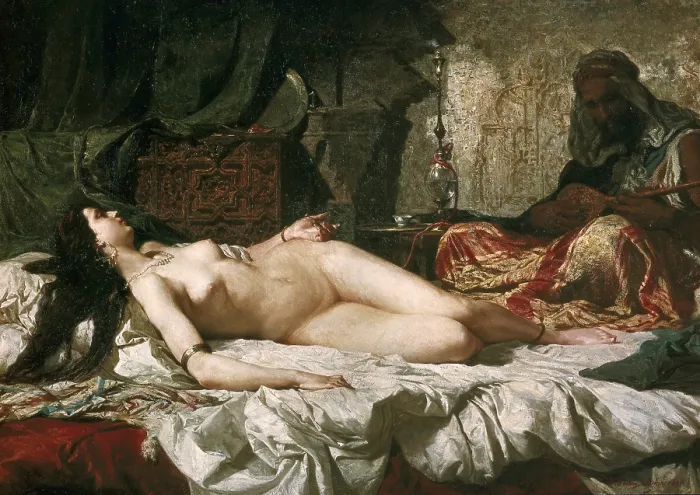 Framed Print : FORTUNY, Mariano (1838-1874). Odalisque. 1861. Oil on cardboard. Romanticism. Orientalism. Oil. SPAIN. Barcelona. National Art Museum of Catalonia