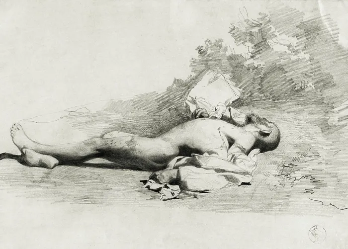 Framed Print : FORTUNYMariano (1838-1874). Dead MoorNaked. 1859 - 1860. Sketches of the African War. Romanticism. Drawing. SPAIN. Reus. Salvador Vilaseca Regional Museum