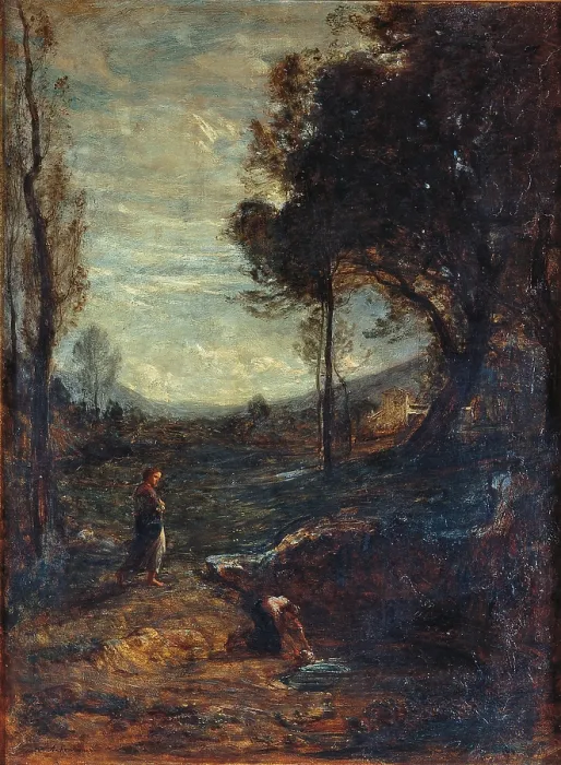 Framed Print : At the Fountain, by Antonio Fontanesi, 1867, 19th Century, oil on canvas - Italy, Lazio, Rome, National Gallery of Modern and Contemporary Art, GNAM. Whole artwork view