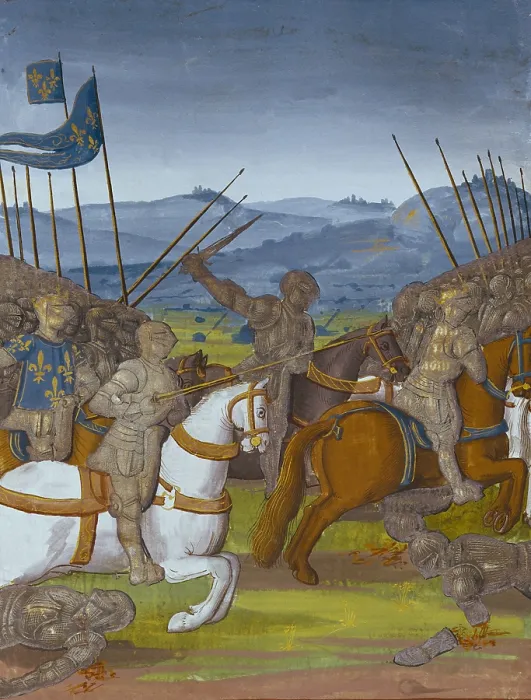 Framed Print : Fouquet, Jean (1420-1481). Grandes Chroniques de France (Great Chronicles of France). 1455-1460. Wars of Charlemagne. Edition of Antoine Verard, 1493. Gothic art