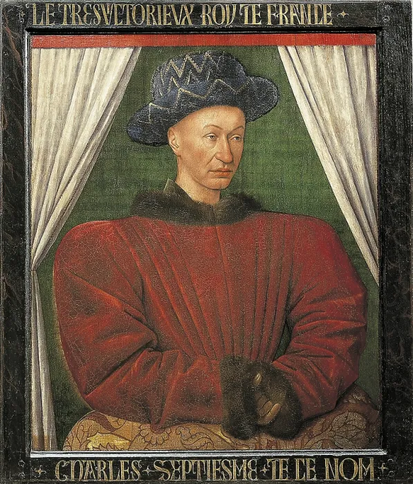 Framed Print : Fouquet, Jean (1420-1481). Portrait of Charles VII, King of France. ca. 1447. This is the first regal portrait of Fouquet that has survived. Oil on wood. FRANCE. Paris Framed Print : Fouquet, Jean (1420-1481). Portrait of Charles VII, King of France. ca. 1447. This is the first regal portrait of Fouquet that has survived. Oil on wood. FRANCE. Paris