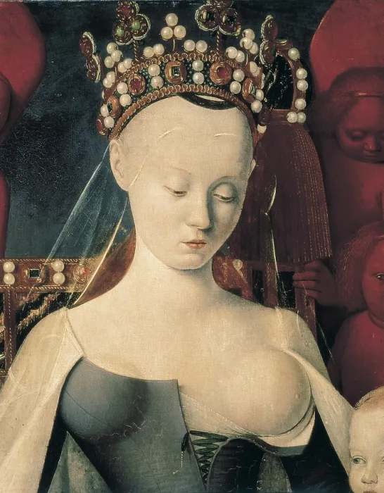 Framed Print : Fouquet, Jean (1420-1481). Virgin and Child Surrounded by Angels. 1451-1452. Central detail. Renaissance art. Oil on wood. BELGIUM. Antwerp. Royal Museum of Fine Arts