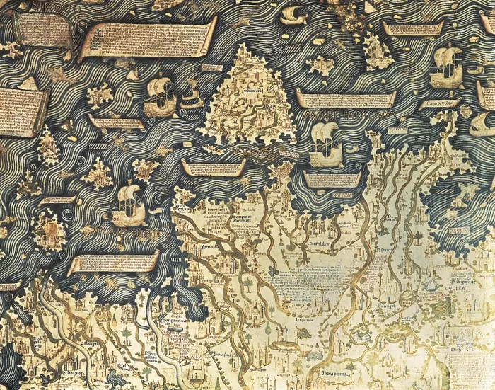 Framed Print : Fra Mauro ( -1460). Fra Mauro map. 1459. Detail of Southeast Asia with the island of Borneo. The map is oriented with south at top. Miniature Painting. ITALY. Venice Framed Print : Fra Mauro ( -1460). Fra Mauro map. 1459. Detail of Southeast Asia with the island of Borneo. The map is oriented with south at top. Miniature Painting. ITALY. Venice