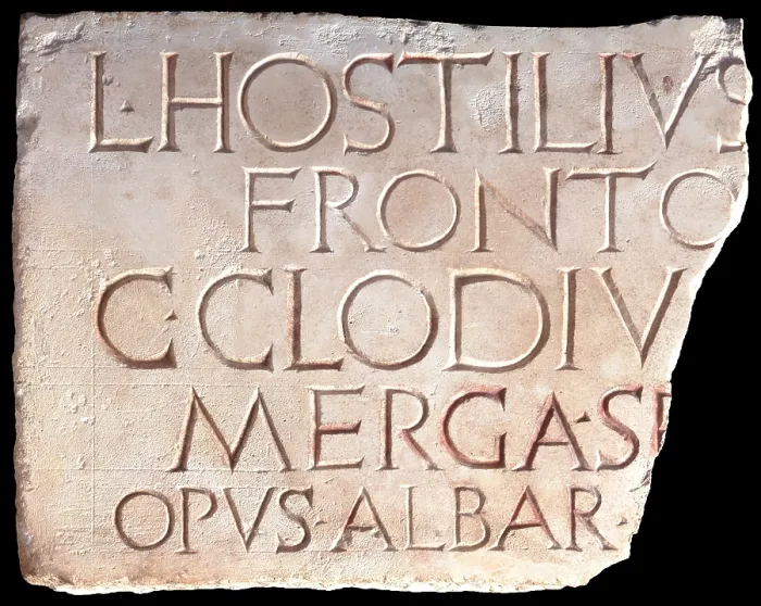 Framed Print : Fragment of inscription, by Unknown Author, 1st Century A.C. marble - Italy, Lombardy, Brescia, Santa Giulia Museum. Whole artwork view