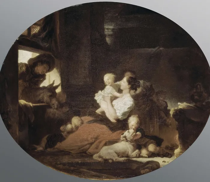 Framed Print : FRAGONARD, Jean Honor (1732-1806). The Happy Family. ca. 1769. Oval. Rococo. Oil on canvas. UNITED STATES OF AMERICA. Washington. National Gallery of Art