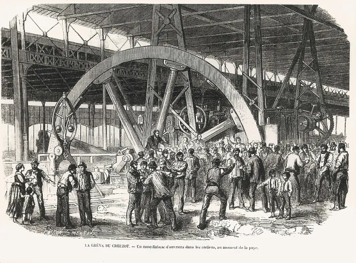 Framed Print : France (1870). The strike of Creusot. Meeting of factory workers in the pay moment. Engraving. Engraving. FRANCE. Paris. National Library. AISA / Everett Collection**US SALES ONLY**