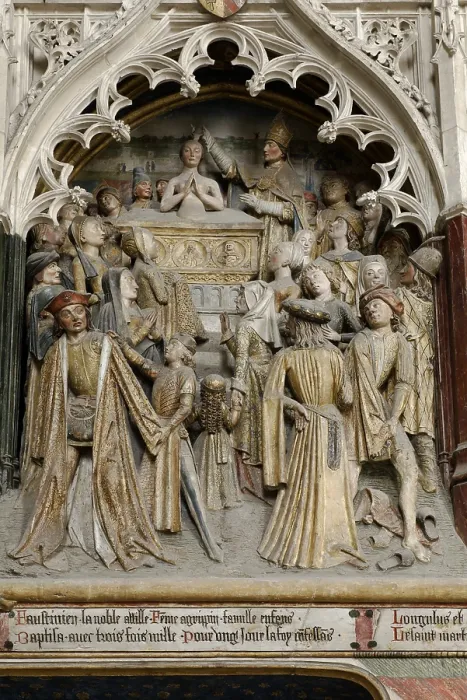 Framed Print : FRANCE. Amiens. Notre Dame cathedral. South wall of the choir. Series of bas-reliefs depicting the story of Saint Fermin. Gothic art. Relief Framed Print : FRANCE. Amiens. Notre Dame cathedral. South wall of the choir. Series of bas-reliefs depicting the story of Saint Fermin. Gothic art. Relief