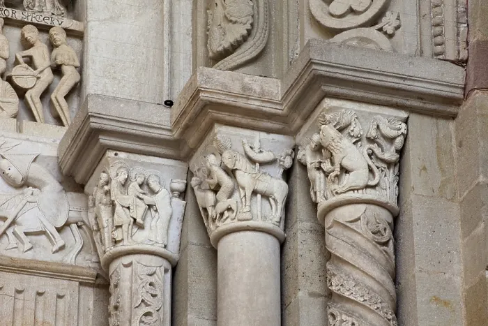 Framed Print : FRANCE. Autun. Cathedral of St. Lazare. 12th century. Western facade. Detail of the capitals depicting Bible scenes. Gothic art. Relief