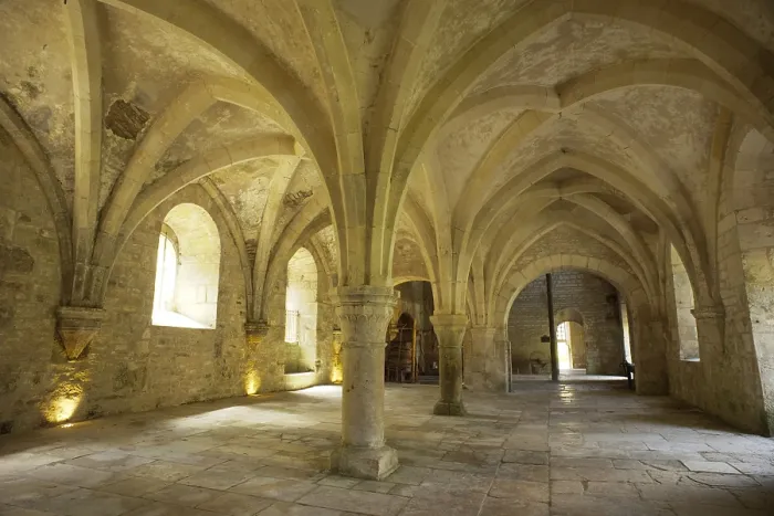 Framed Print : FRANCE. Bitis. Abbey of Fontenay. Cistercian monastery founded in 1119 by Bernardo de Claraval. Forging Hall with a groin vault. Romanesque art. Architecture Framed Print : FRANCE. Bitis. Abbey of Fontenay. Cistercian monastery founded in 1119 by Bernardo de Claraval. Forging Hall with a groin vault. Romanesque art. Architecture