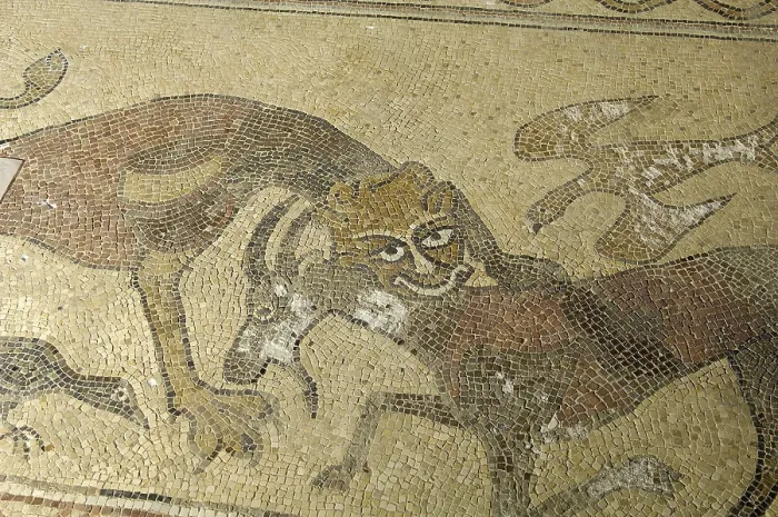 Framed Print : FRANCE. Lescar. Cathedral Notre-Dame de l'Assomption. Detail of the mosaic of the choir with hunting scene (12th c.). AISA / Everett Collection**US SALES ONLY**