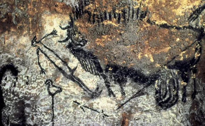 Framed Print : FRANCE. Montignac. The Cave of Lascaux. Fighting scene between men and bisons (c.17000-15000 BC). Upper Paleolithic. Magdalenian. Cave. AISA / Everett Collection**US SALES ONLY**