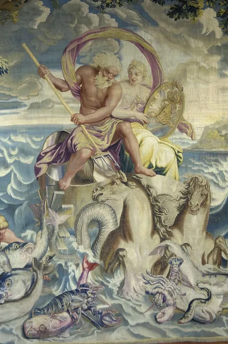 Framed Print : FRANCE. Pau. Castle. Triton or Neptune represented on a tapestry. Tapestry. AISA / Everett Collection**US SALES ONLY** Framed Print : FRANCE. Pau. Castle. Triton or Neptune represented on a tapestry. Tapestry. AISA / Everett Collection**US SALES ONLY**