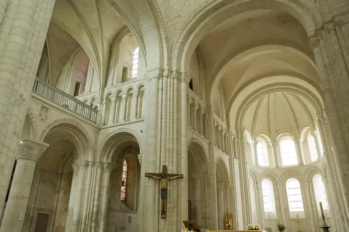 Framed Print : FRANCE. Saint-Martin-de-Boscherville. Saint-Georges de Boscherville Abbey. View of the abbey church. Apse and transept over the gallery. Romanesque art. Architecture
