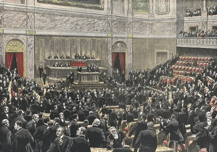 Framed Print : France. Voting to elect the new president Armand Fallires. Congress Hall of Versailles during the election. 'Le Petit Journal'. January 28th1906.. Engraving
