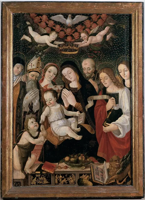 Framed Print : Francesco da Montereale, Madonna and Child with Saints, 16th Century, canvas, Italy, Abruzzo, L'Aquila, San Bernardino Church