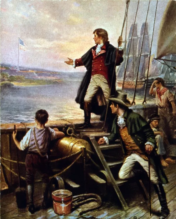 Framed Print : Francis Scott Key, (1779-1843) awakes on September 14, 1814, to see the American flag still waving over Fort McHenry