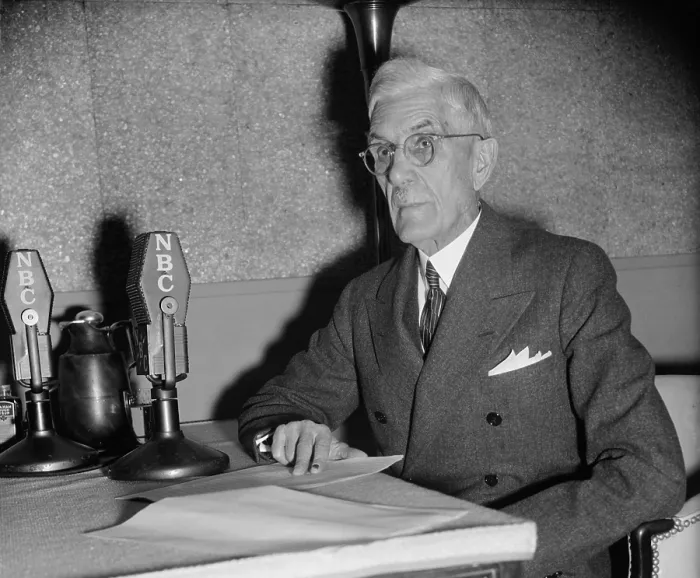 Framed Print : Francis Townsend at NBC microphones, ca. 1939. The old age pension plan he designed and promoted in 1933, stimulated the development of Social Security. (BSLOC_2013_7_77)
