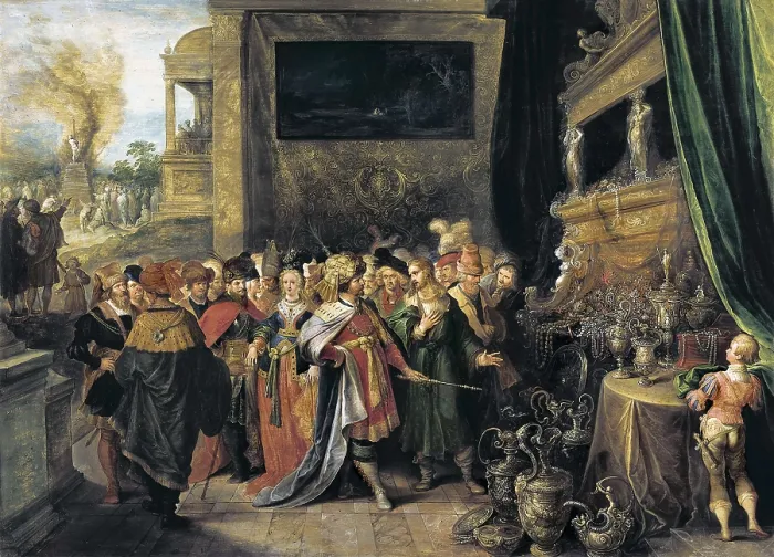 Framed Print : FRANCKEN II, Frans, 'the Younger' (1581-1642). Croesus shows his treasures to Solon. 1674. Baroque art. ; Flemish art. Oil on wood. AUSTRIA. Vienna